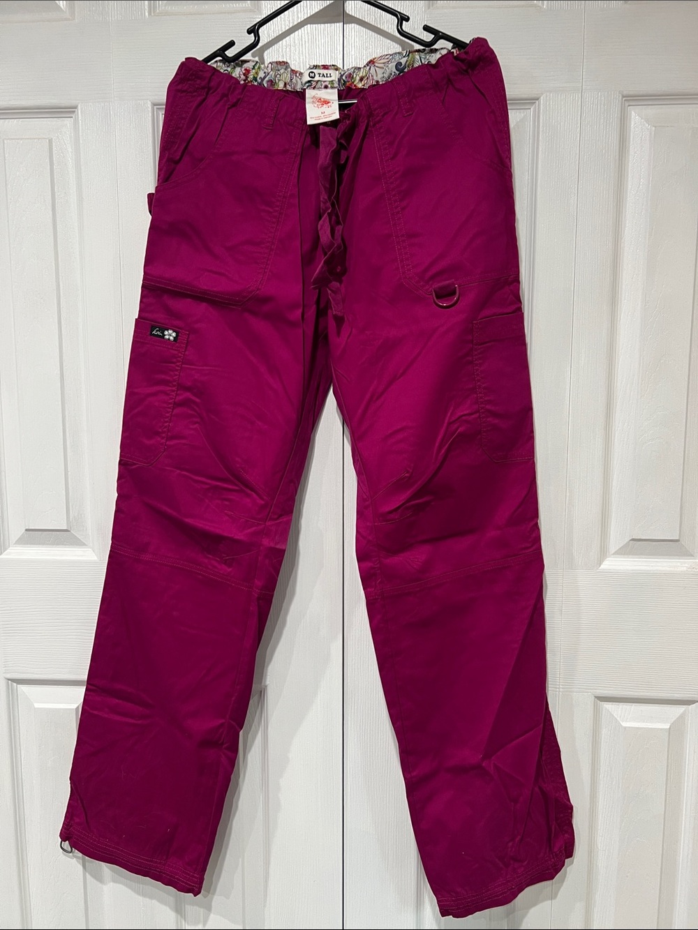 Koi Women’s Magenta Straight-Leg Cargo Scrub Pants